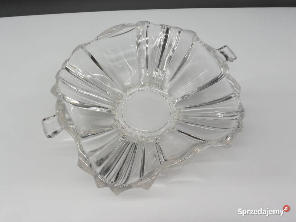 Szklana Patera z Uchwytami Styl Art Deco PRL Raszków