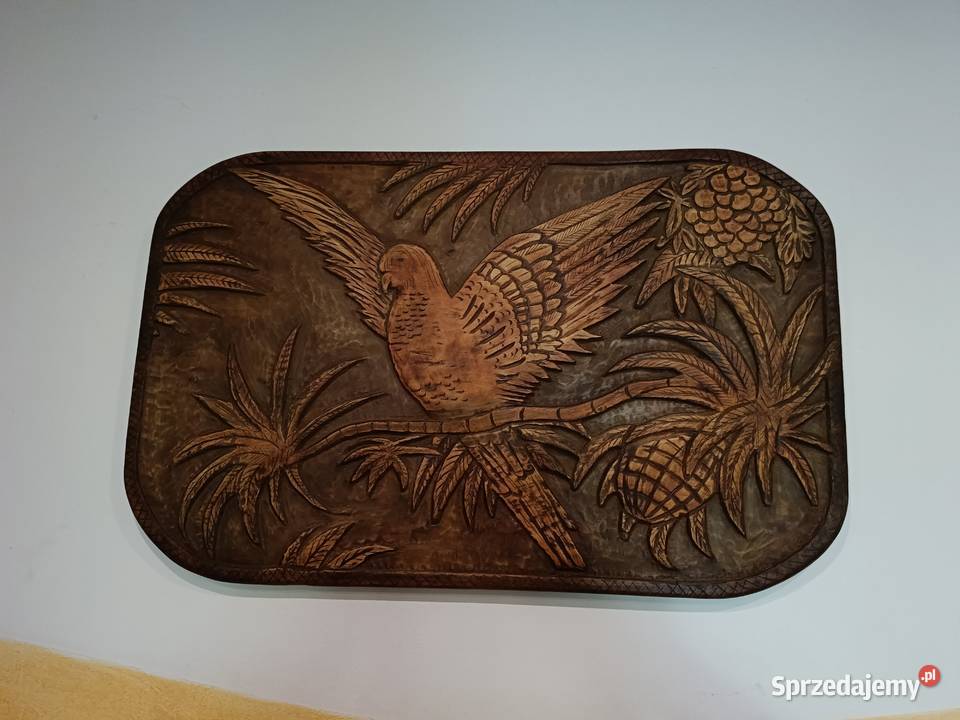 Duża płaskorzeźba z drewna Papuga Lipno sprzedam