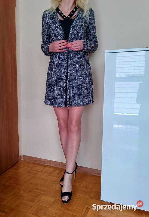 STYLOWY płaszczyk damski zatrzaski frędzelki S M