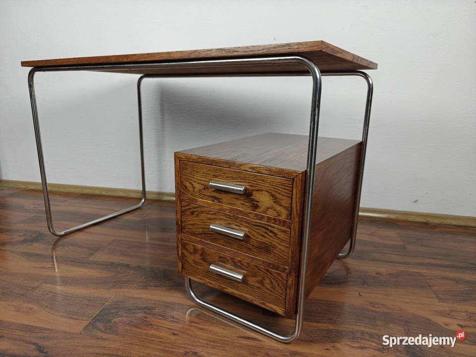BIURKO Chrom Dąb ciemny brąz Bauhaus Art Deco mazowieckie Warszawa