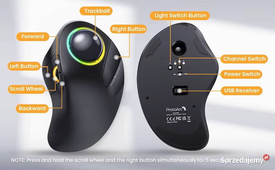 Trackball ergonomiczny bezprzewodowy 24G 2x Myślenice