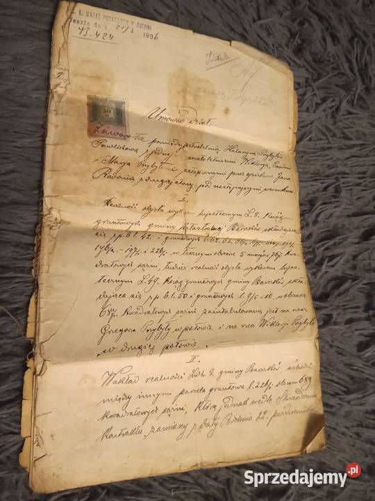 Kompletny dokument 1896r Umowa o dział Do Katowice