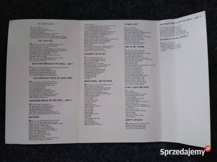 MC cassette cover PINK FLOYD THE WALL vol 1 Pozostałe pomorskie Gdańsk