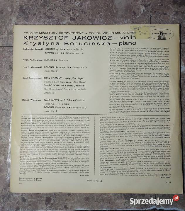 31 Płyta winylowa Jakowicz Krzysztof Polskie Tczew