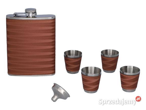 Elegancka Brązowa Piersiówka Obszyta Skórą w Ostrowy nad Okszą