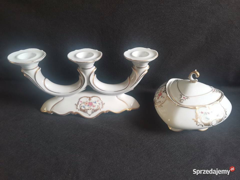 Stara bomboniera i świecznik porcelana Bogucice Siemianowice Śląskie