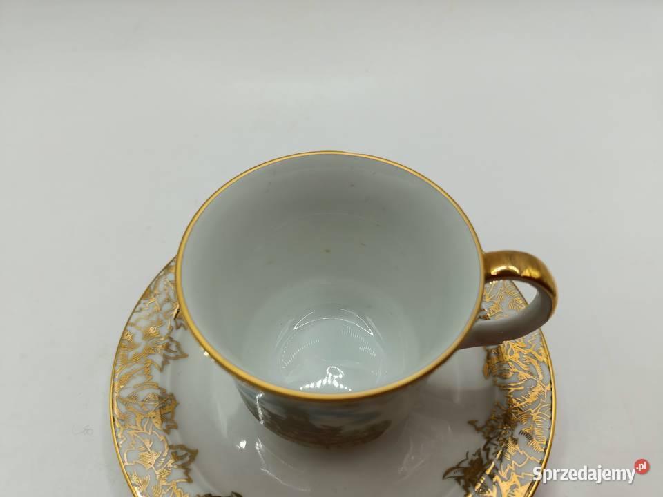Filiżanka ze spodkiem biała porcelana girlanda Zamość
