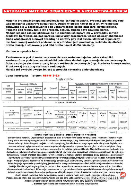 Próchnica podkład pod rośliny Ca 1720 Mg480 Wieluń