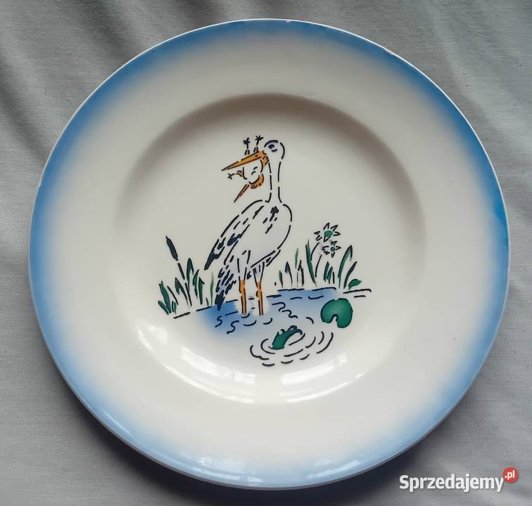Fajansowy talerz z bocianem VEB Steingut