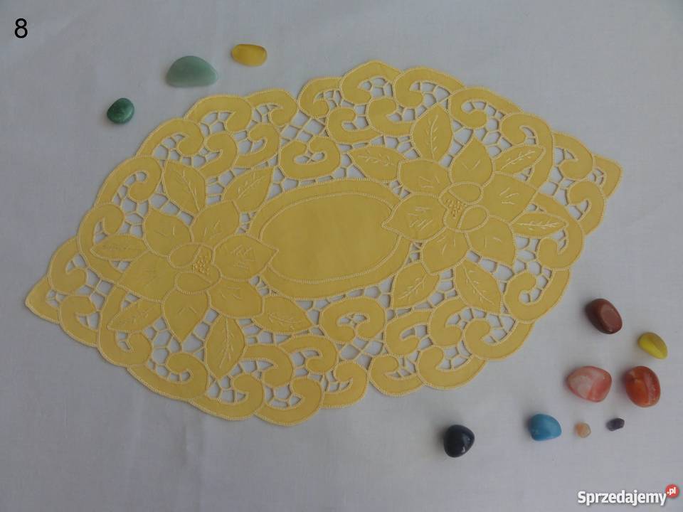 Serwetki kolorowe żółte wyszywane haft Richelieu Lublin