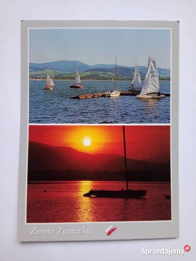 Pocztówka z Jeziorem Żywieckim Znaczek Dąbrowa Górnicza sprzedam