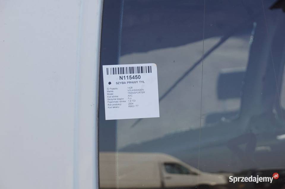 SZYBA PRAWY TYŁ VOLKSWAGEN TRANSPORTER 2004 19 osobowe kujawsko-pomorskie Lipno