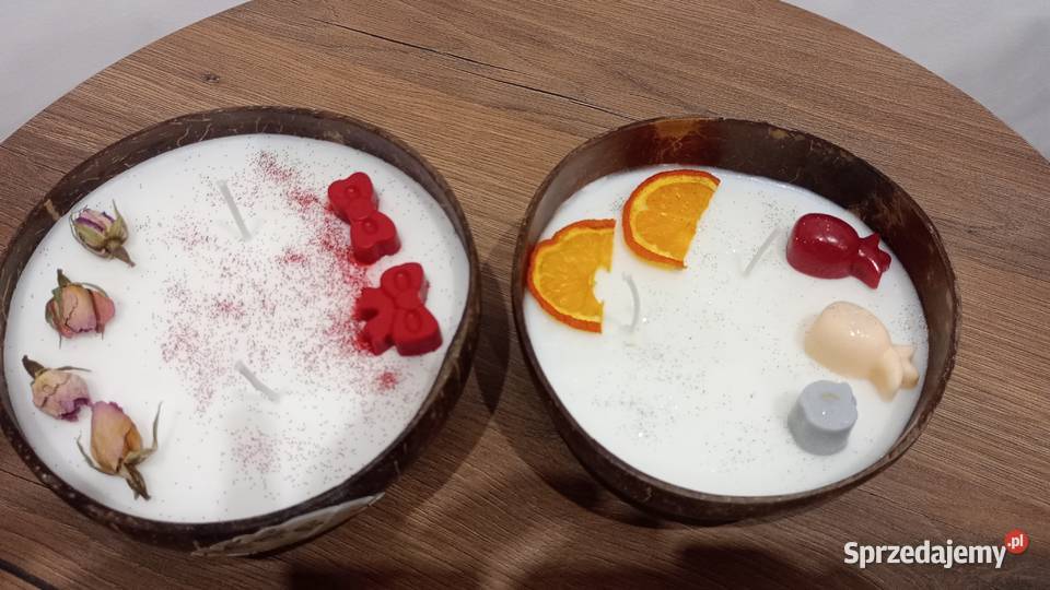Świece sojowe handmade w misce kokosowej Ołpiny sprzedam
