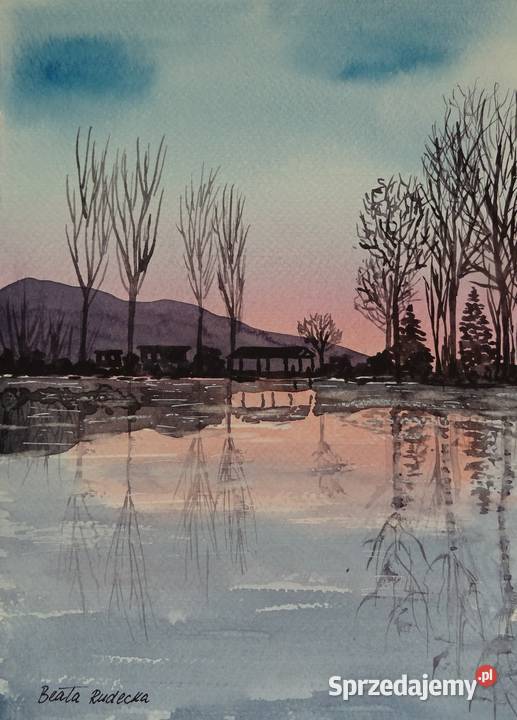Akwarela Akwarelka Obraz pt Zwierciadło 18 x 24 Rzeszówek