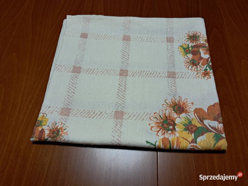 Obrus lniany kremowy w kwiaty 140x136 do Obrusy Kraków