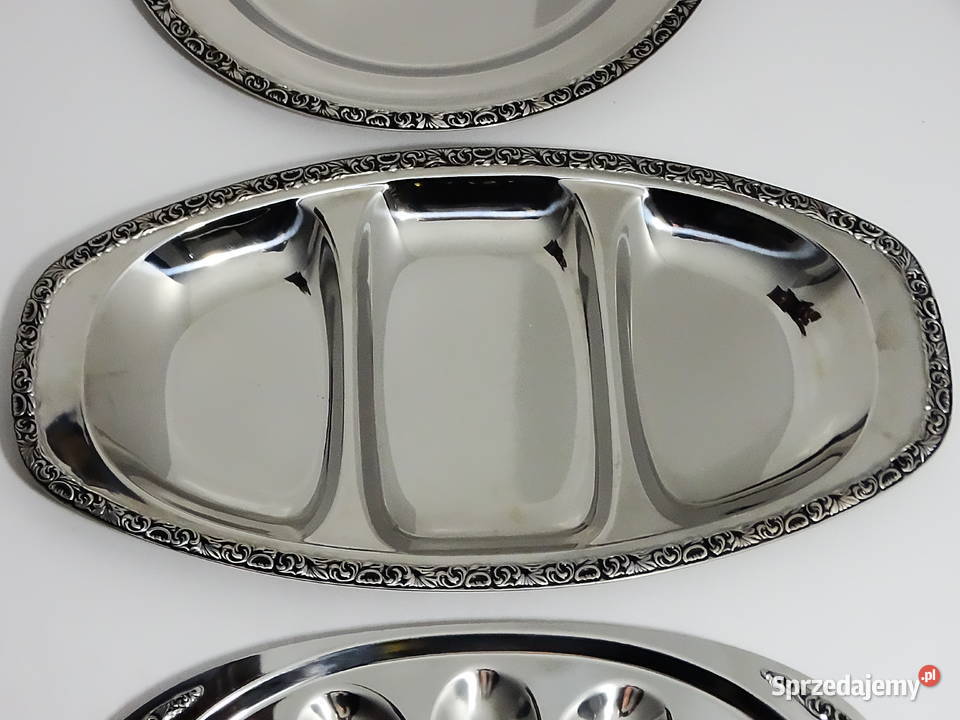 Zestaw 3 dekoracyjnych tac stal nierdzewna Biłgoraj
