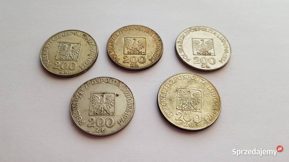 5x 200 XXXlecia PRL 1974 mapka Ag srebro 625 Numizmatyka Dąbrowa Górnicza