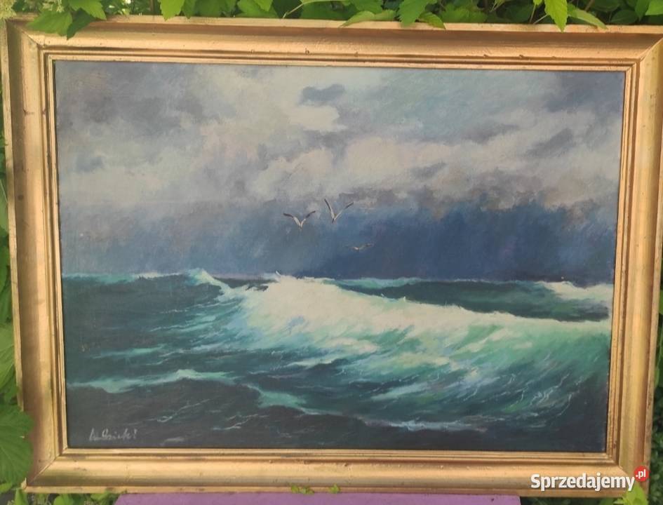 PEJZAŻ MORSKI OLEJ NA PŁÓTNIE Sygnowany