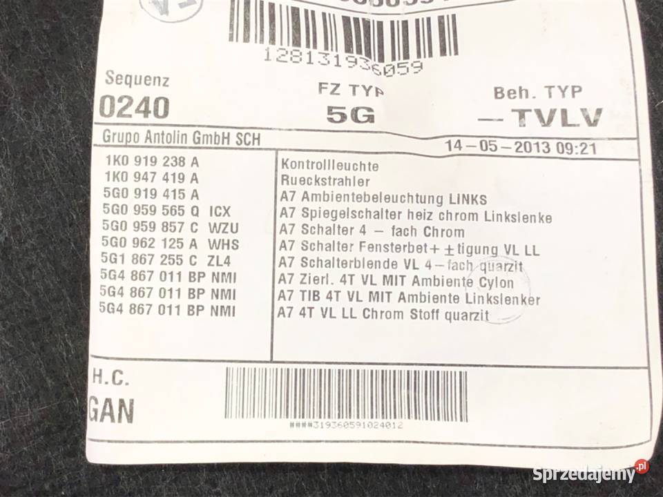 BOCZEK DRZWI LEWY PRZÓD VW GOLF VII 5G4868079