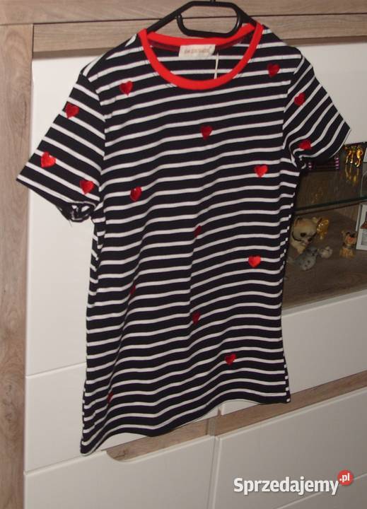 Bawełniany Tshirt paseczki i serduszka r SM sprzedam
