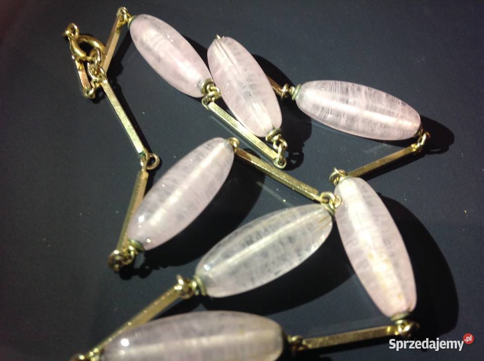 Vintage Naszyjnik Pozłacany Damski Różowy Kwarc pozłacane Biżuteria