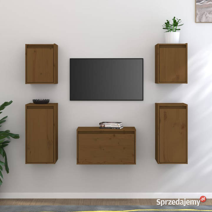 Szafki pod TV 5 miodowy brąz lite drewno sosnowe RTV Warszawa