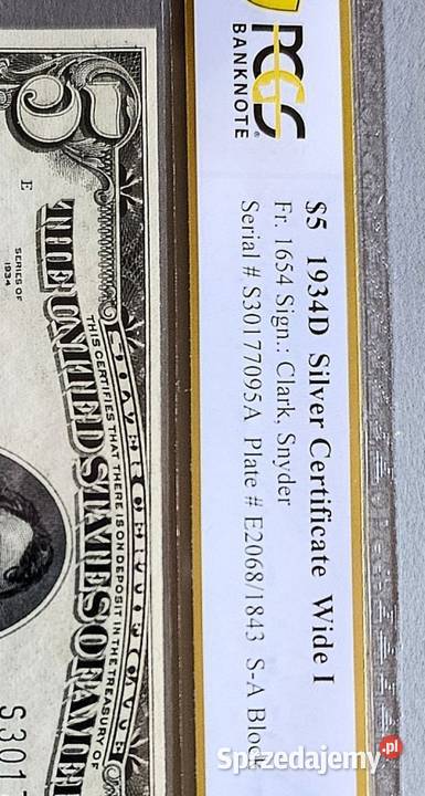 USA 5 Dolarów 1934 r Silver Certyficate PCGS 64 warmińsko-mazurskie Węgorzewo sprzedam