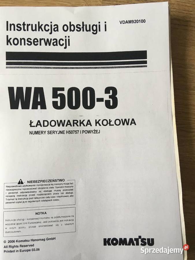 dtr instrukcja obsługi ładowarka komatsu wa5003 Szczecin