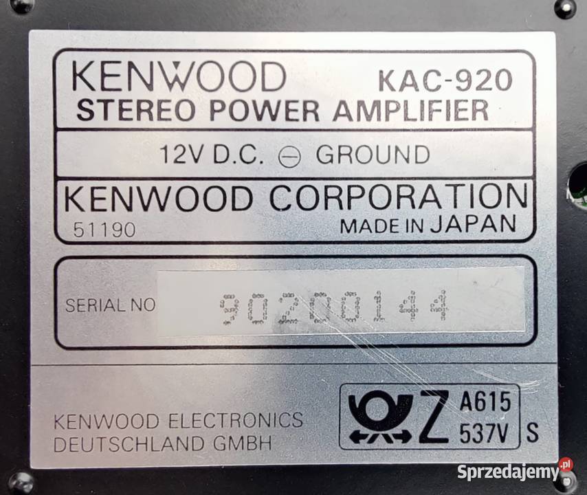 wzmacniacz samochodowy Kenwood KAC 920 Wzmacniacze Tomaszów Lubelski sprzedam