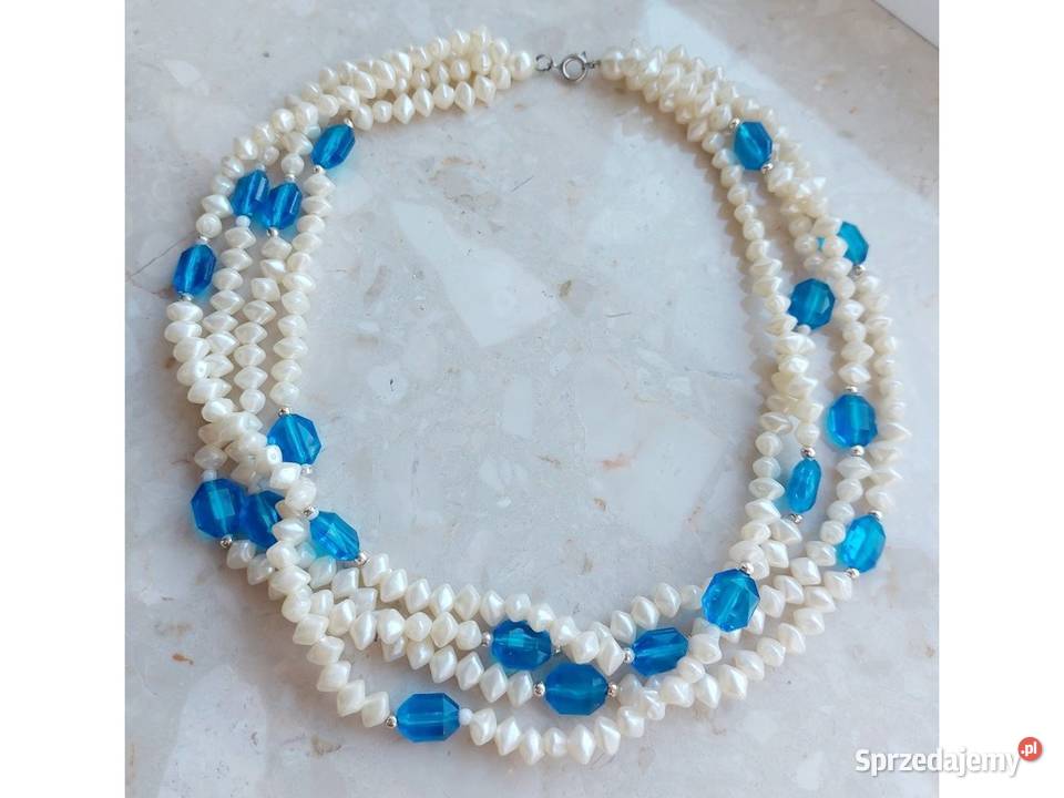 Korale naszyjnik Mohito białe perełki niebieskie Dodatki Warszawa