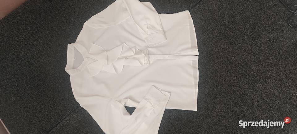 Bluzka z żabotem 40 biały Bluzki i koszule