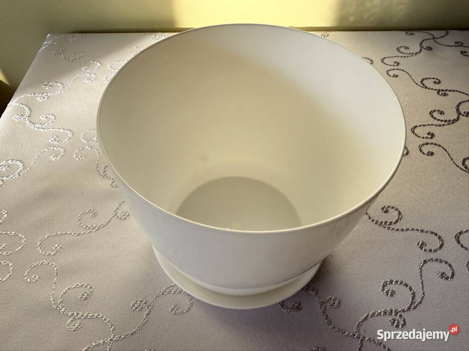 Biała Doniczka z Podstawką Okrągła Osłonka biały Czerwionka-Leszczyny