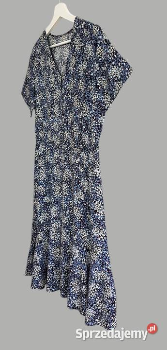 Damska sukienka niebieska w kwiaty z krótkim Chrzanów