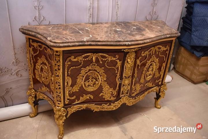 Królewska Drewniana Komoda Barok Okuta Brązem Komody Kraków