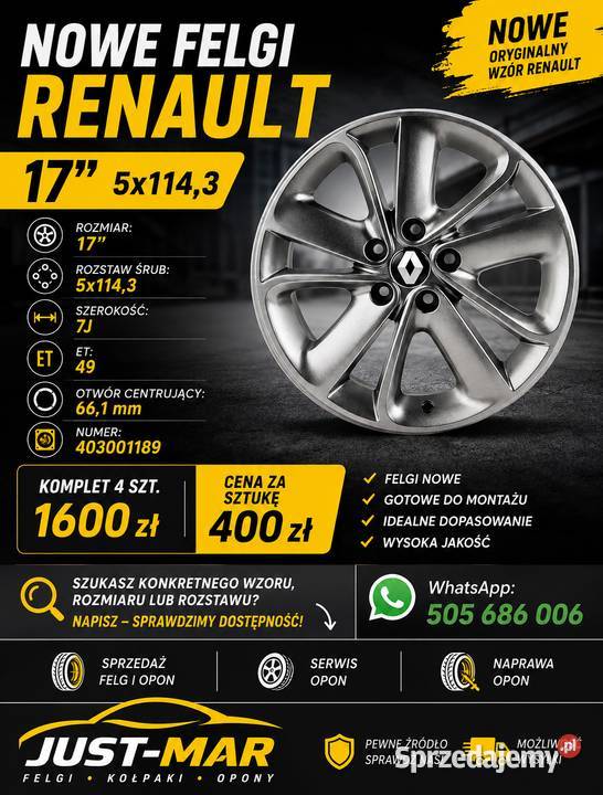 Felga Renault 17 5x1143 7J ET49 661mm 403001189 Kamieniec