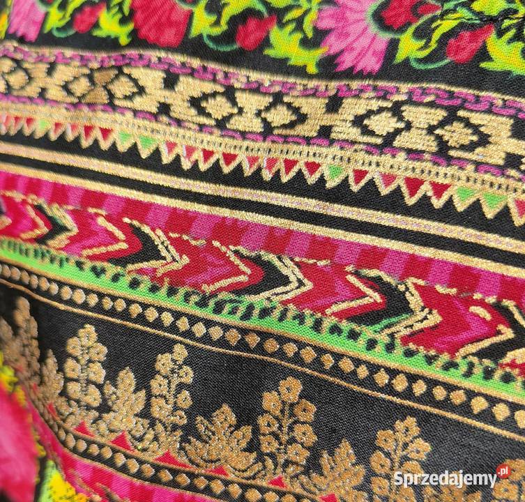 Czarna tunika folk XXL 44 bawełna kwiaty róże Szczecin