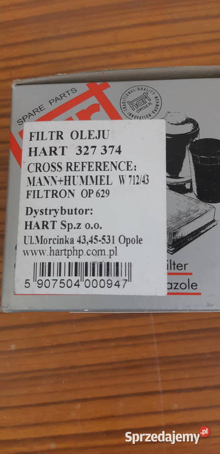 Filtr oleju HART 327374 FSCORT FIESTA FOCUS