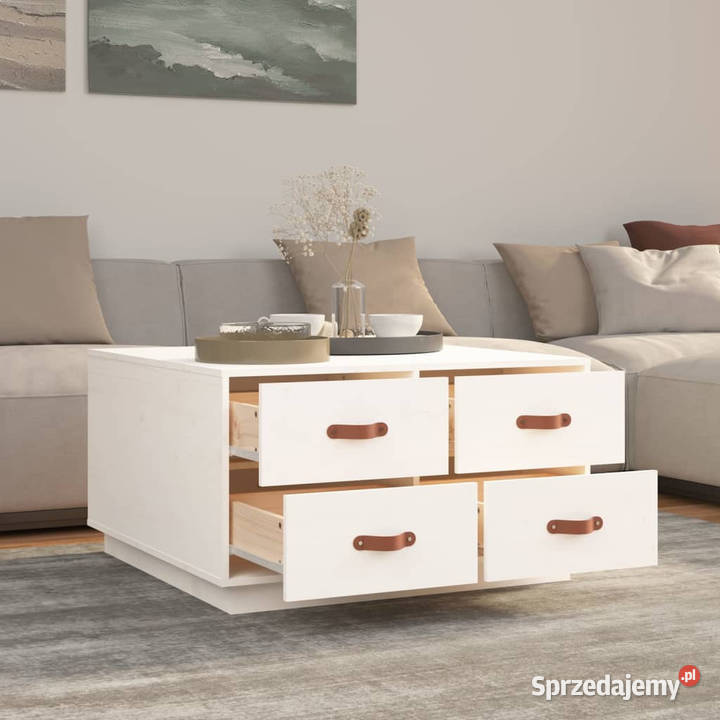 Stolik kawowy biały 80x80x45 lite drewno sosnowe Warszawa