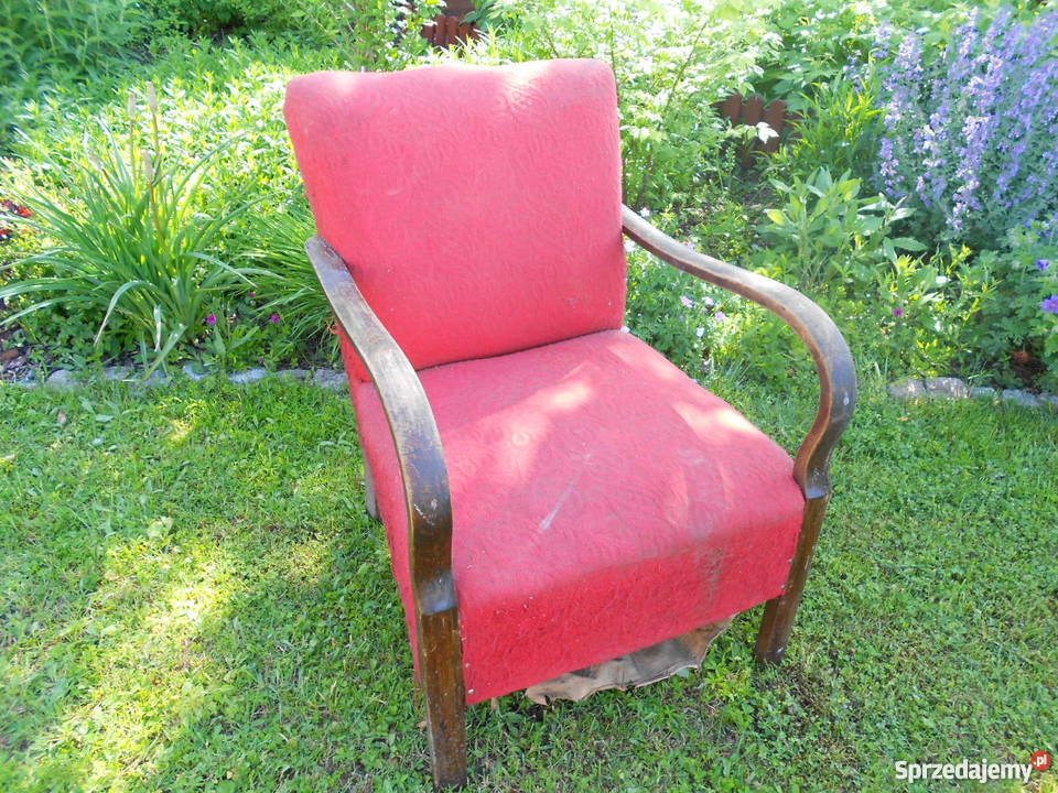 Stary Fotel Drewniany Zabytek na Sprężynach Fotele i pufy Wrocław