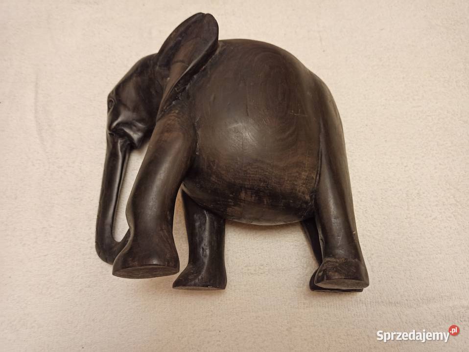 Rzeźba słoń z litego drewna rękodzieło rarytas Gdańsk