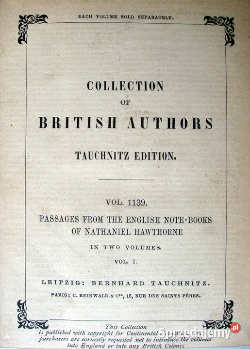 Passages fram the English Notebooks of Nathaniel Antykwariat Limanowa