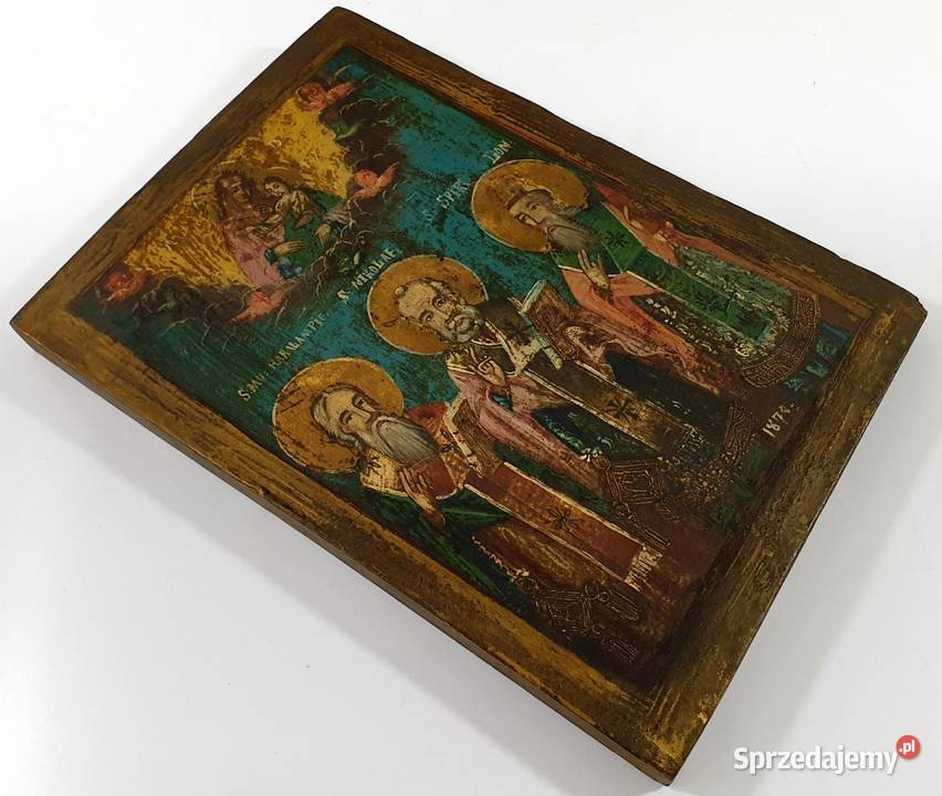 Ikona Święci Charłamp Mikołaj Spirydon 0189 Malarstwo Warszawa sprzedam