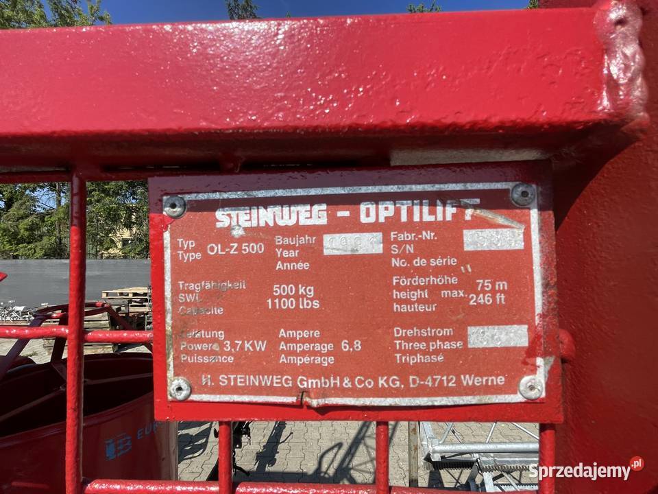 Winda budowlana Steinweg Optilift 500 wciągarka Rok produkcji 2000 Pozostałe wielkopolskie Ślesin