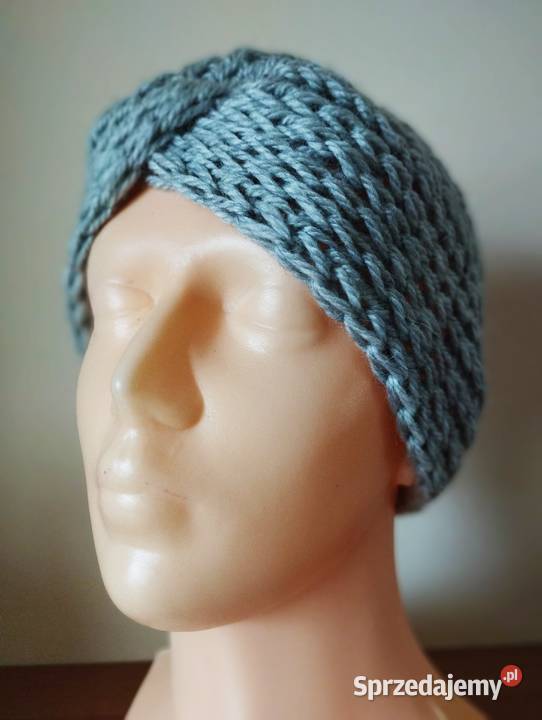 Szara opaska turban alpaka 70 wełna 20 handmade Olsztyn