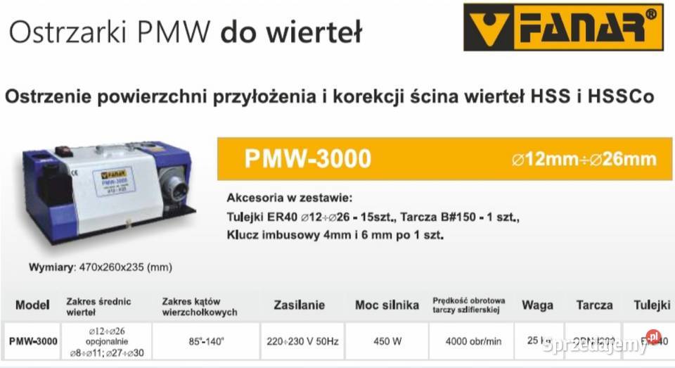 Ostrzarka do wierteł Fanar PMW3000 Jelenia Góra