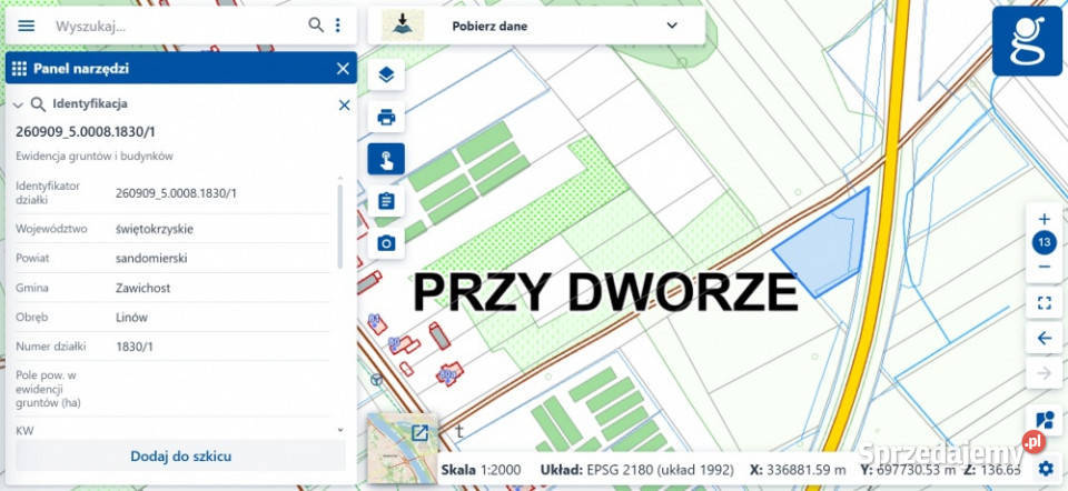 Działka budowlana z warunkami zabudowy 1330m świętokrzyskie Linów