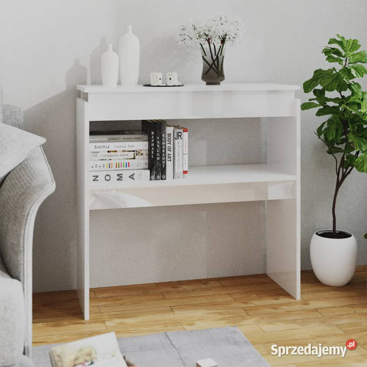 Stolik konsolowy biały wysoki połysk 80x30x80