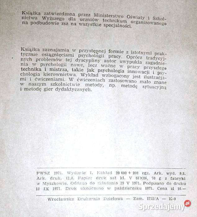 Podstawy psychologii pracy Zbigniew Pietrasiński Rok wydania 1971