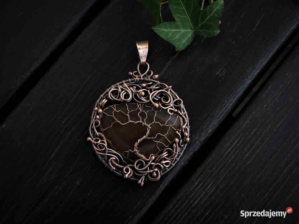Miedziany medalion drzewo życia brązowy agat Kraków sprzedam