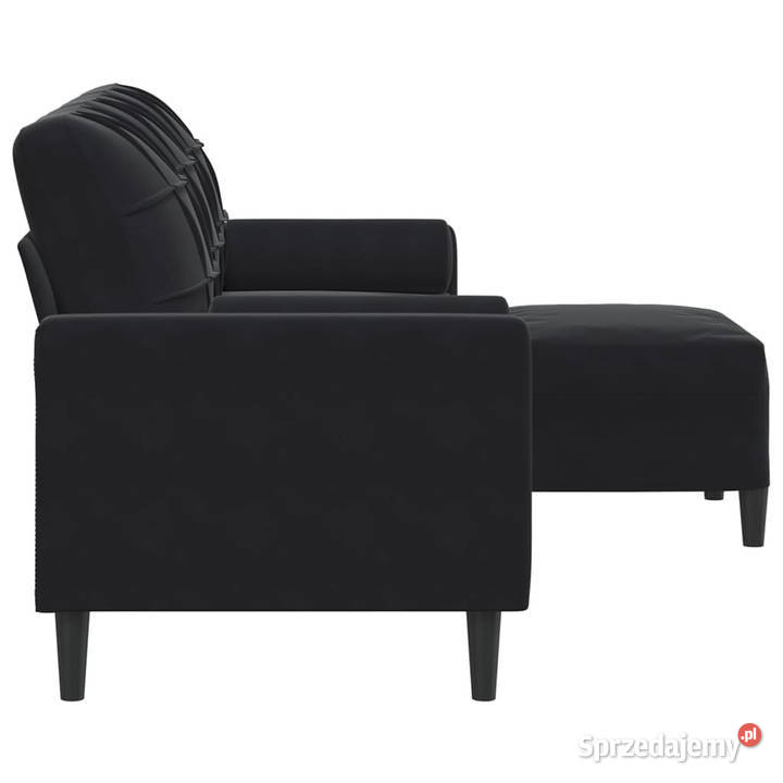 3osobowa sofa z podnóżkiem czarna 180 aksamit Warszawa